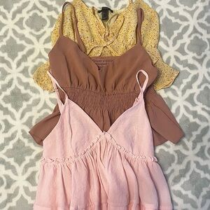 Pink, Brown, and Yellow Flowy Tank-Tops Set